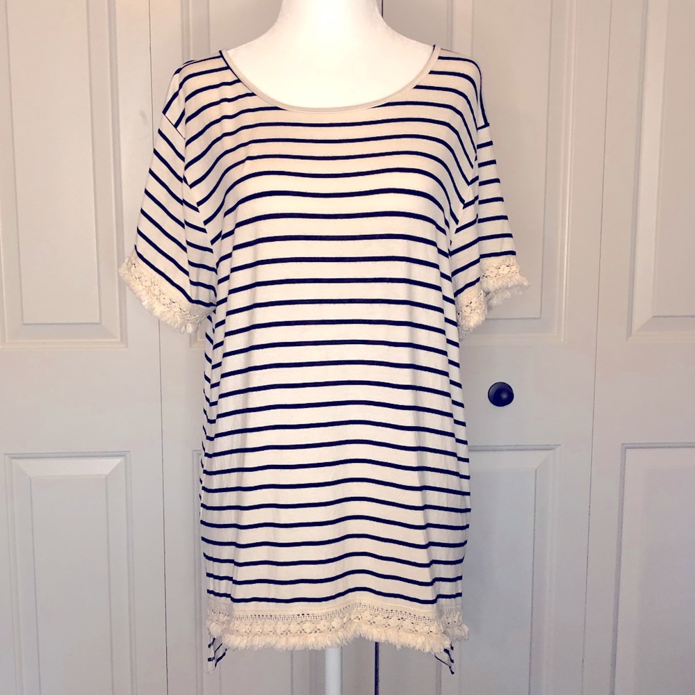 Umgee USA Stripe Fray Tassel Top